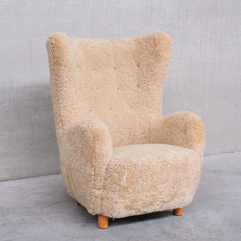 Fauteuil Teddy Bear danois vintage en peau de mouton par Mogens Lassen, 1960