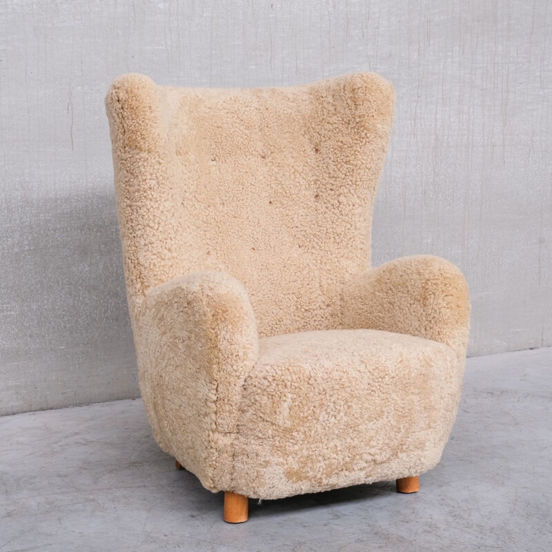 Vintage Deense Teddybeer fauteuil in schapenvacht van Mogens Lassen, 1960