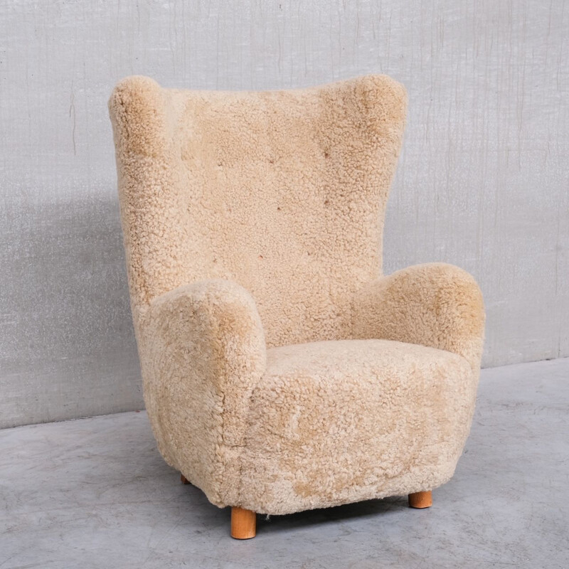 Sillón danés vintage de piel de oveja Teddy Bear de Mogens Lassen, 1960