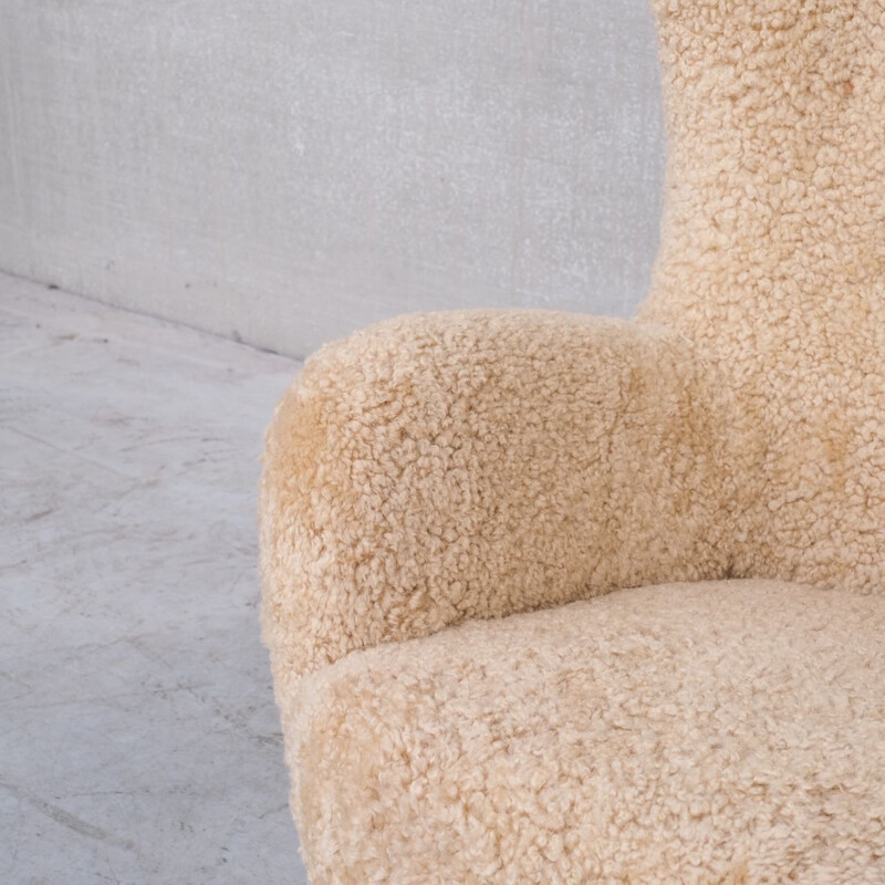 Sillón danés vintage de piel de oveja Teddy Bear de Mogens Lassen, 1960