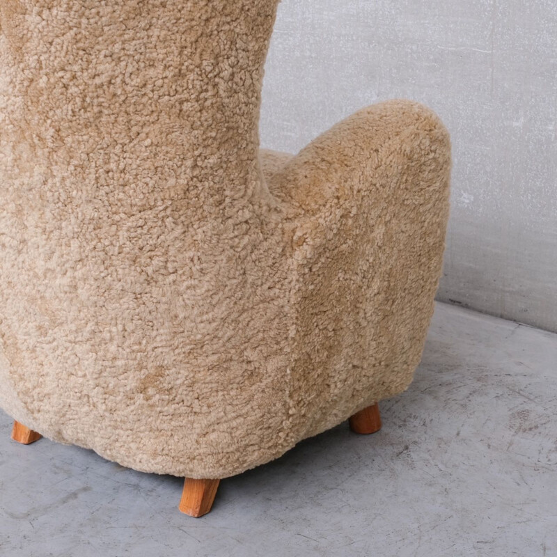 Sillón danés vintage de piel de oveja Teddy Bear de Mogens Lassen, 1960