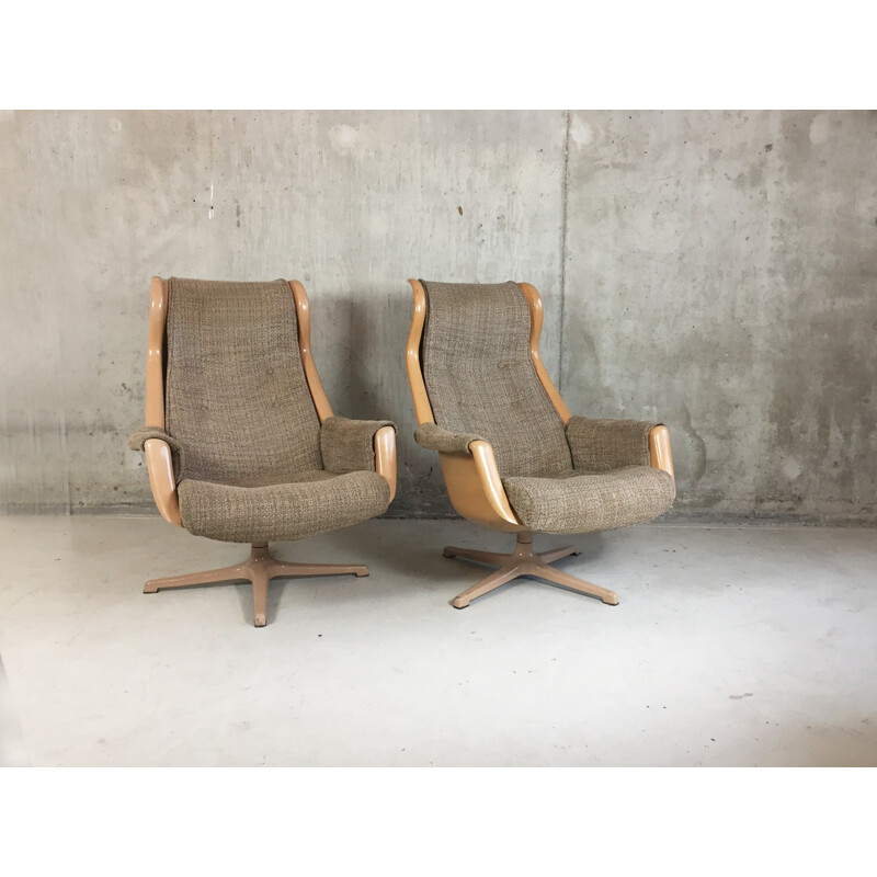 Pair of DUX "Galaxy" armchairs in beige fabric, Alf SVENSSON & Ingvar SANDSTORM - 1960s