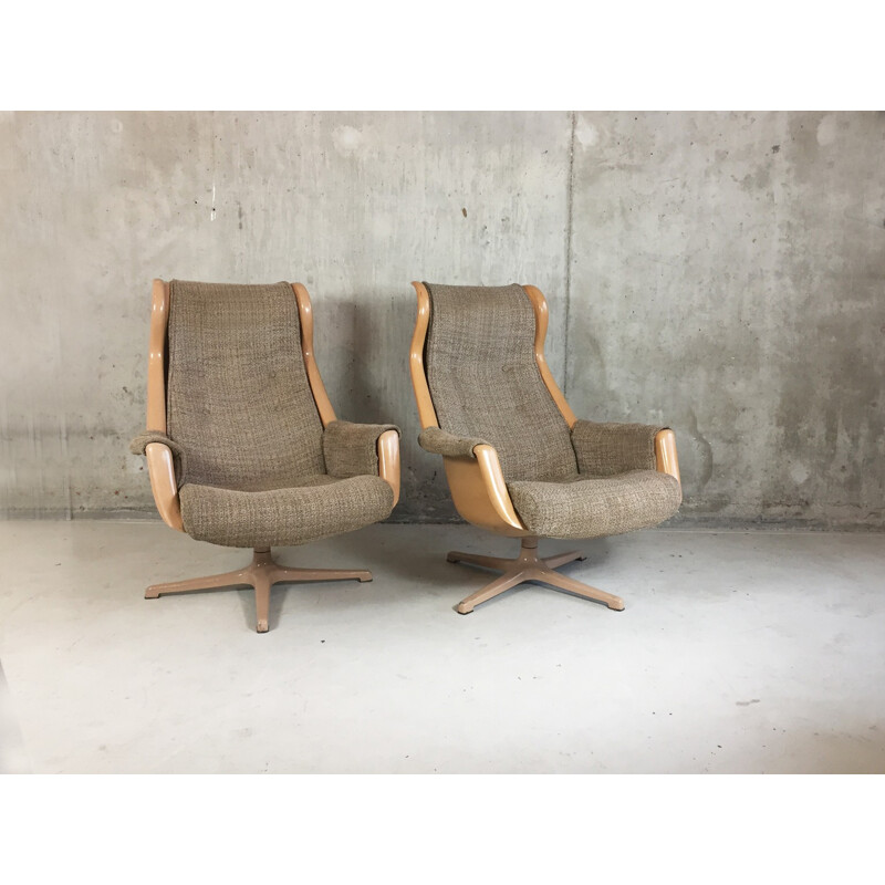 Paire de fauteuils "Galaxy" DUX en tissu beige, Alf SVENSSON & Ingvar SANDSTORM - 1960