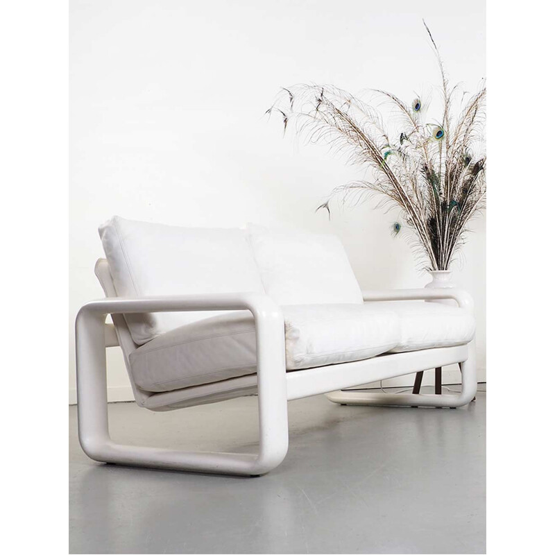 Vintage white leather sofa by Burkhard Vogtherr for Rosenthal, Germany 1974