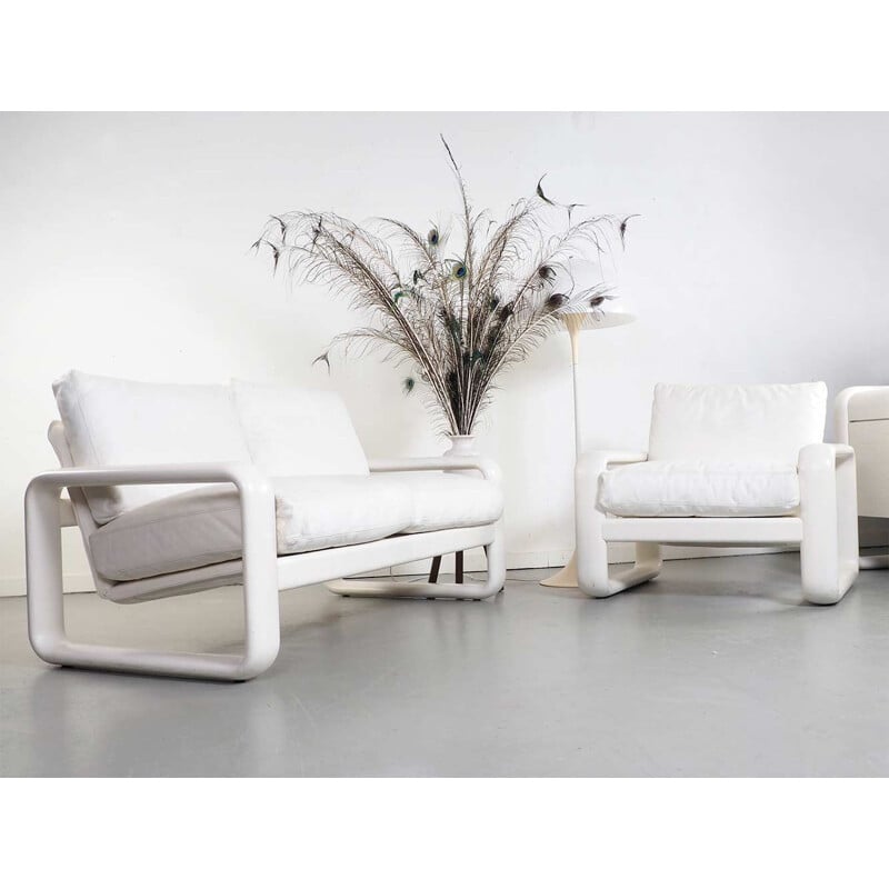 Vintage white leather sofa by Burkhard Vogtherr for Rosenthal, Germany 1974