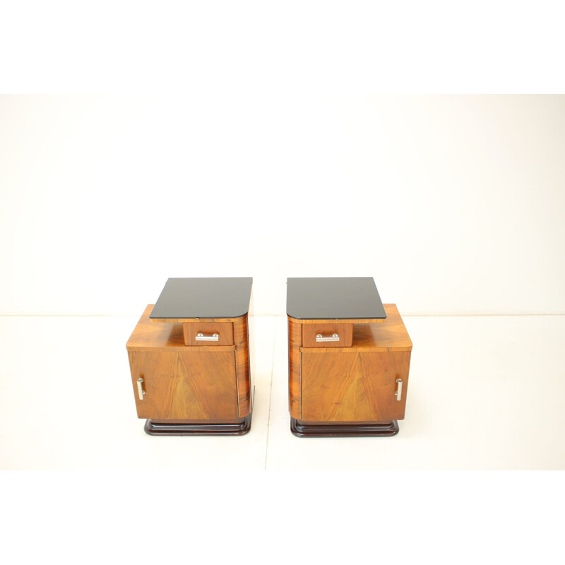 Vintage mirror and pair of night stands by Jindřich Halabala, Czechoslovakia 1950s