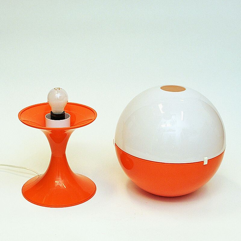 Candeeiro de mesa globo branco e laranja Vintage, 1970