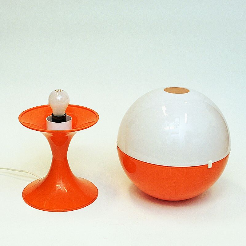 Vintage white and orange globe table lamp, 1970