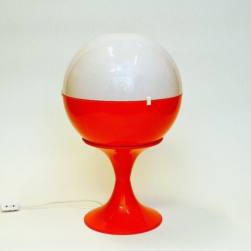 Vintage white and orange globe table lamp, 1970