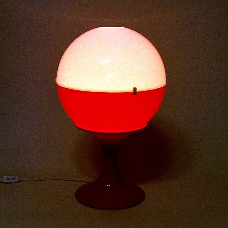 Lampada da tavolo vintage a globo bianco e arancione, 1970