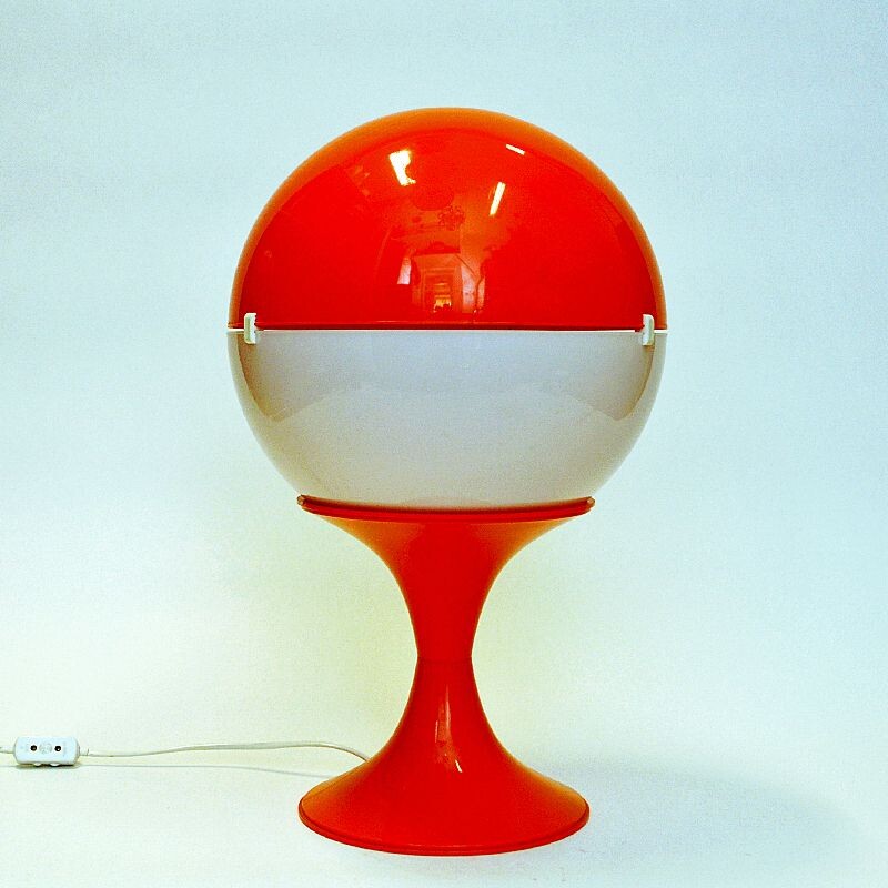 Lampada da tavolo vintage a globo bianco e arancione, 1970