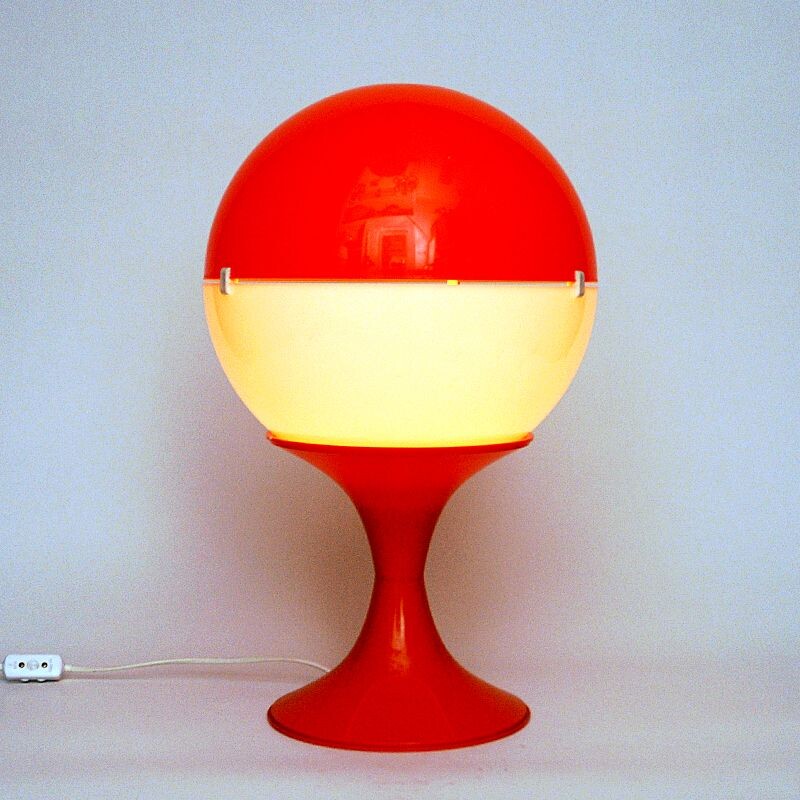 Candeeiro de mesa globo branco e laranja Vintage, 1970