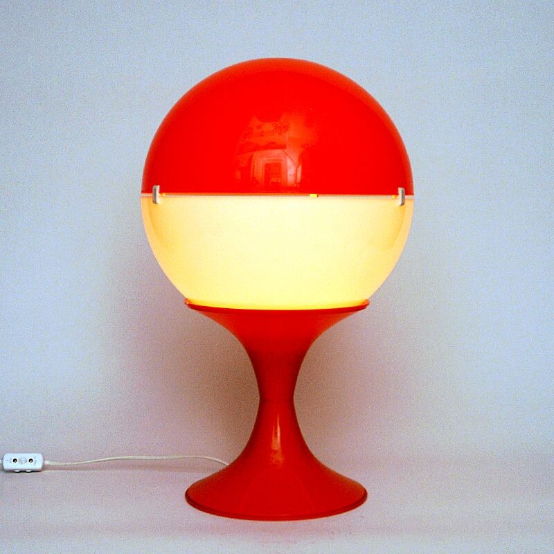 Vintage white and orange globe table lamp, 1970