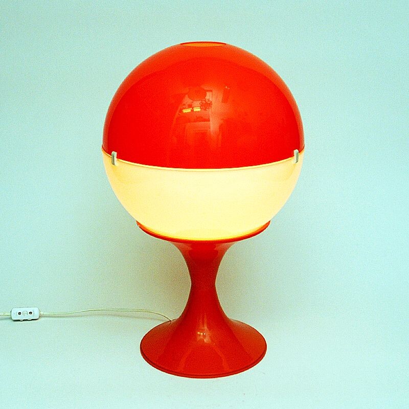 Candeeiro de mesa globo branco e laranja Vintage, 1970