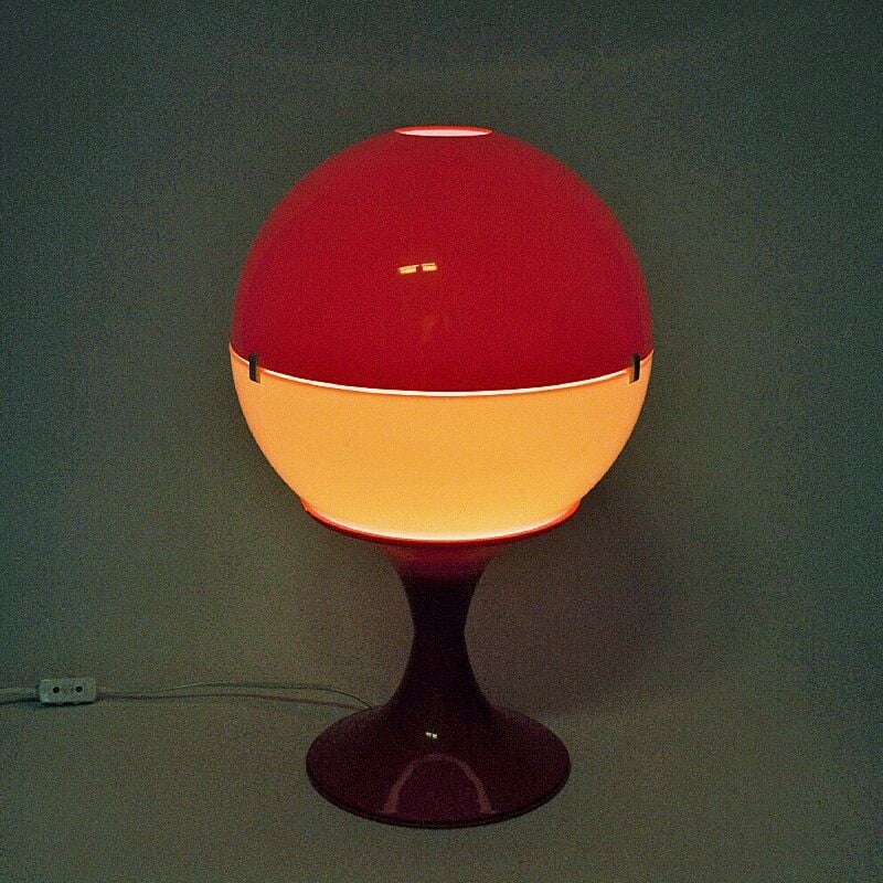 Lampe de table globe vintage blanche et orange, 1970