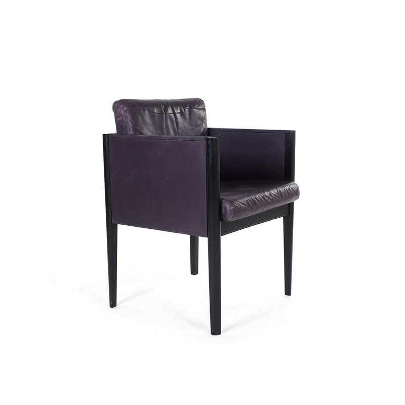 Satz von 4 Vintage-Sesseln aus violettem Leder von Arnold Merckx für Arco, 1980