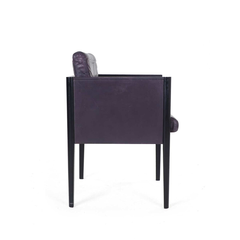 Satz von 4 Vintage-Sesseln aus violettem Leder von Arnold Merckx für Arco, 1980