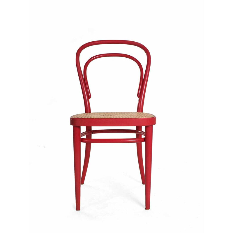 Ensemble de 4 chaises rouges vintage Thonet 214