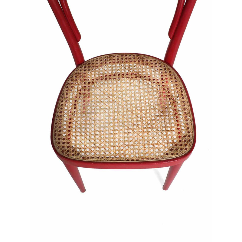 Ensemble de 4 chaises rouges vintage Thonet 214