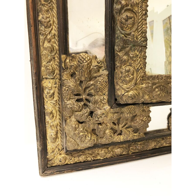 Black vintage fireplace mirror with bezels