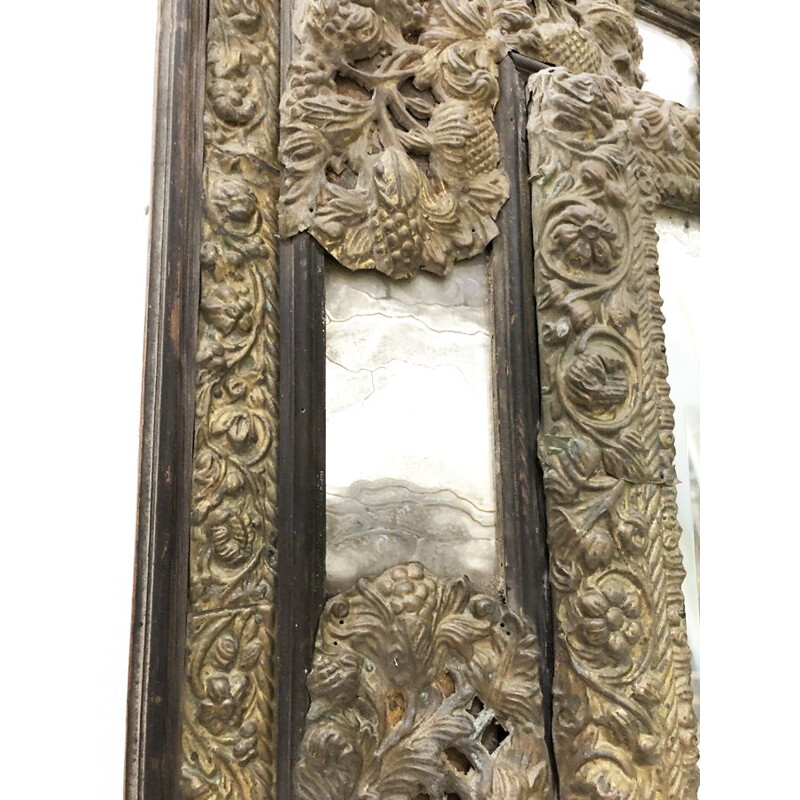 Black vintage fireplace mirror with bezels