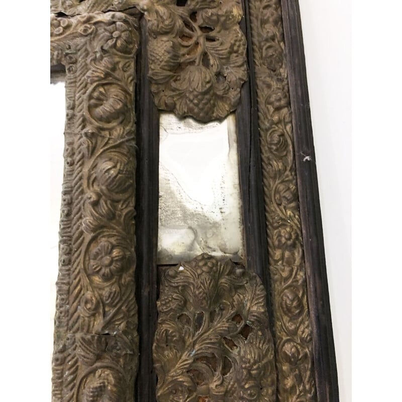 Black vintage fireplace mirror with bezels