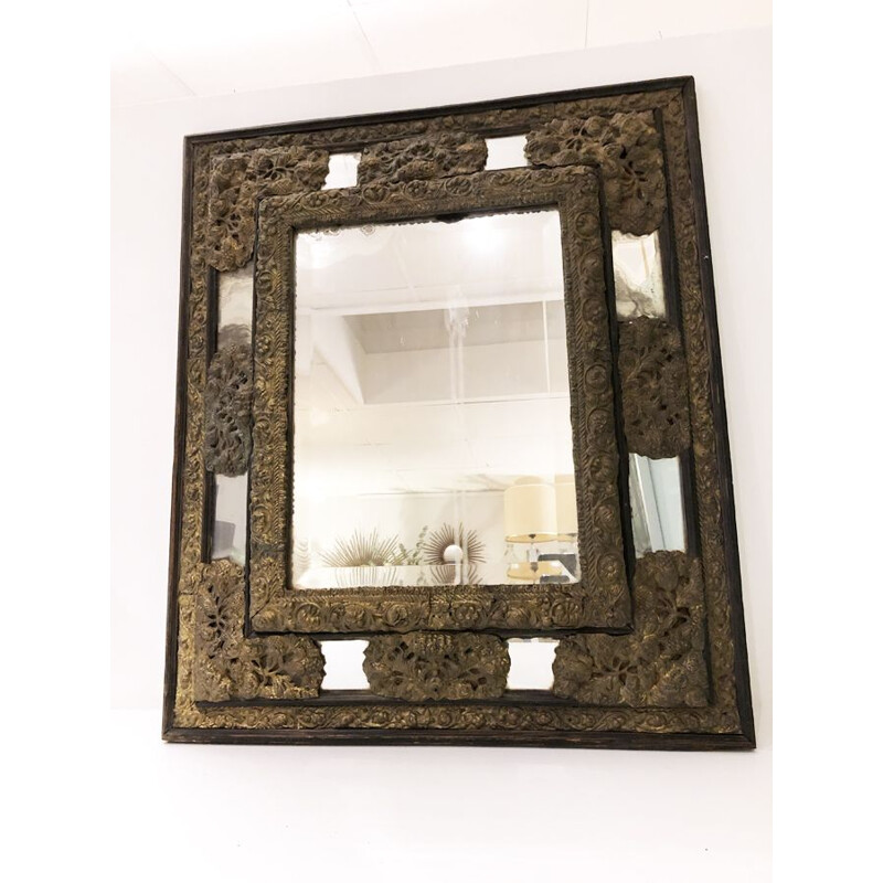 Black vintage fireplace mirror with bezels