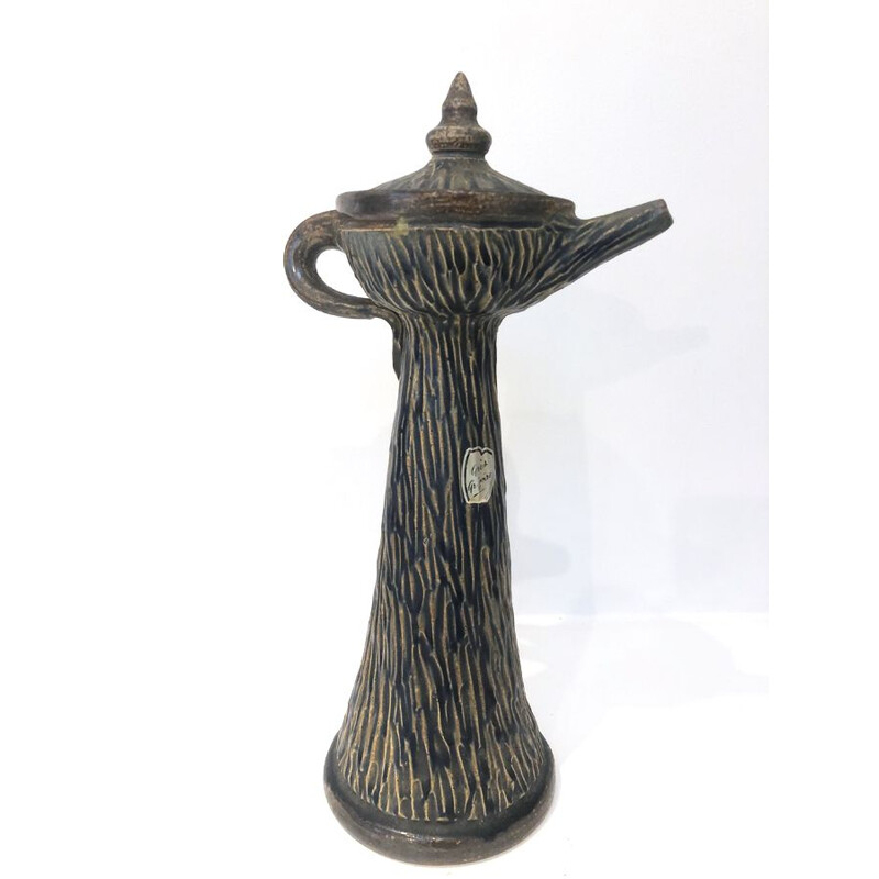 Enameled stoneware candlestick from Bouffioulx, Belgium 1930