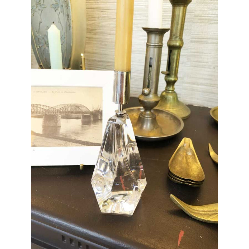 Vintage crystal candlestick by Daum, France 1970