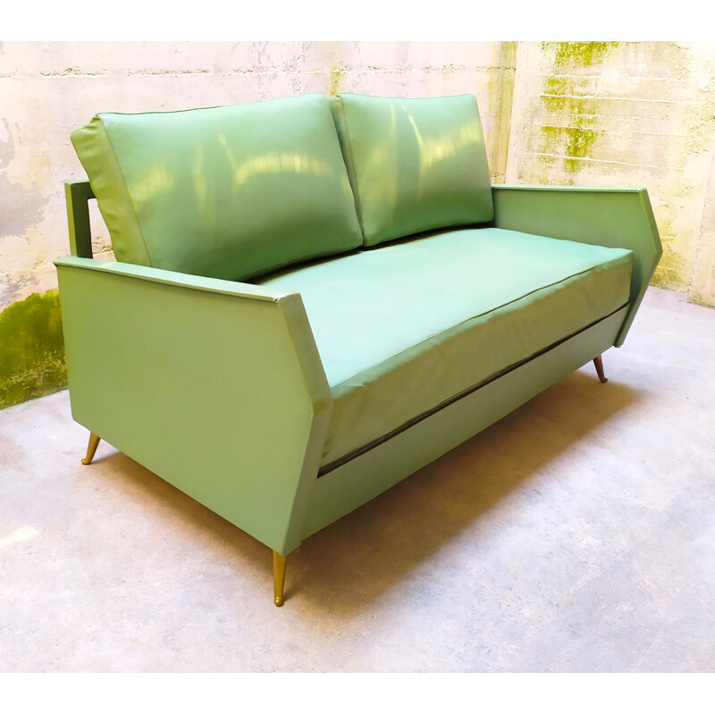 Italian vintage green leatherette sofa by Gio Ponti for Isa Bergamo, 1950s