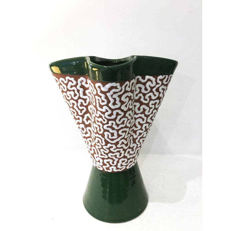 Grün-weiß emaillierte Vintage-Vase, 1970