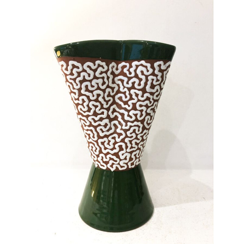 Grün-weiß emaillierte Vintage-Vase, 1970