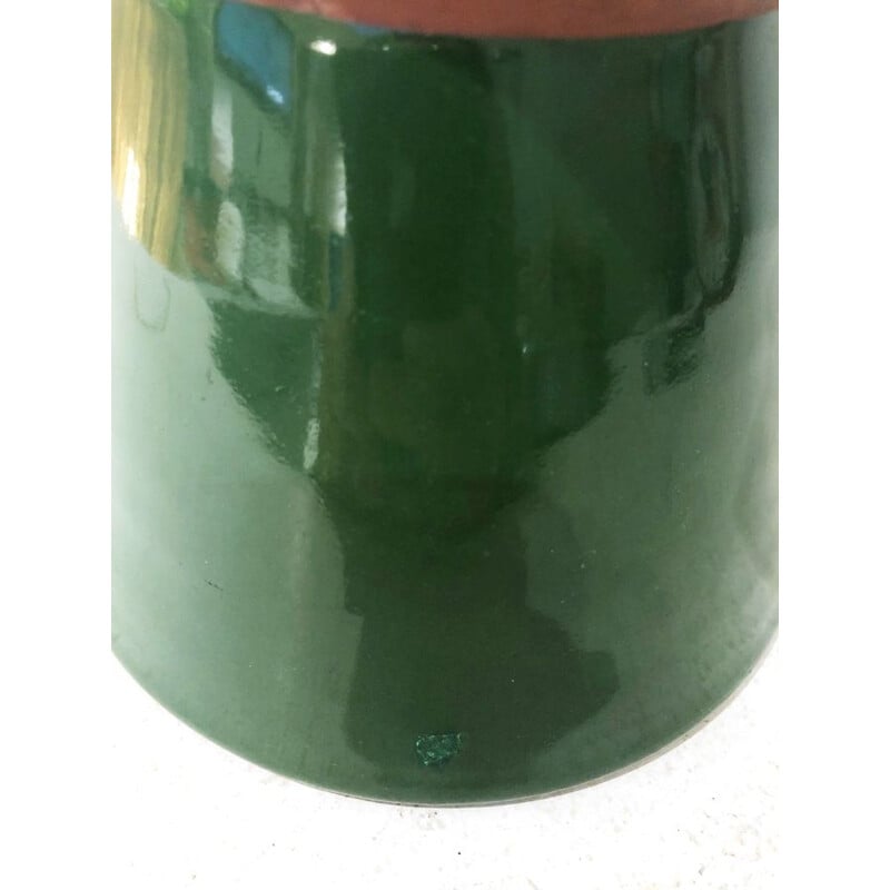 Green and white enamelled vintage vase, 1970
