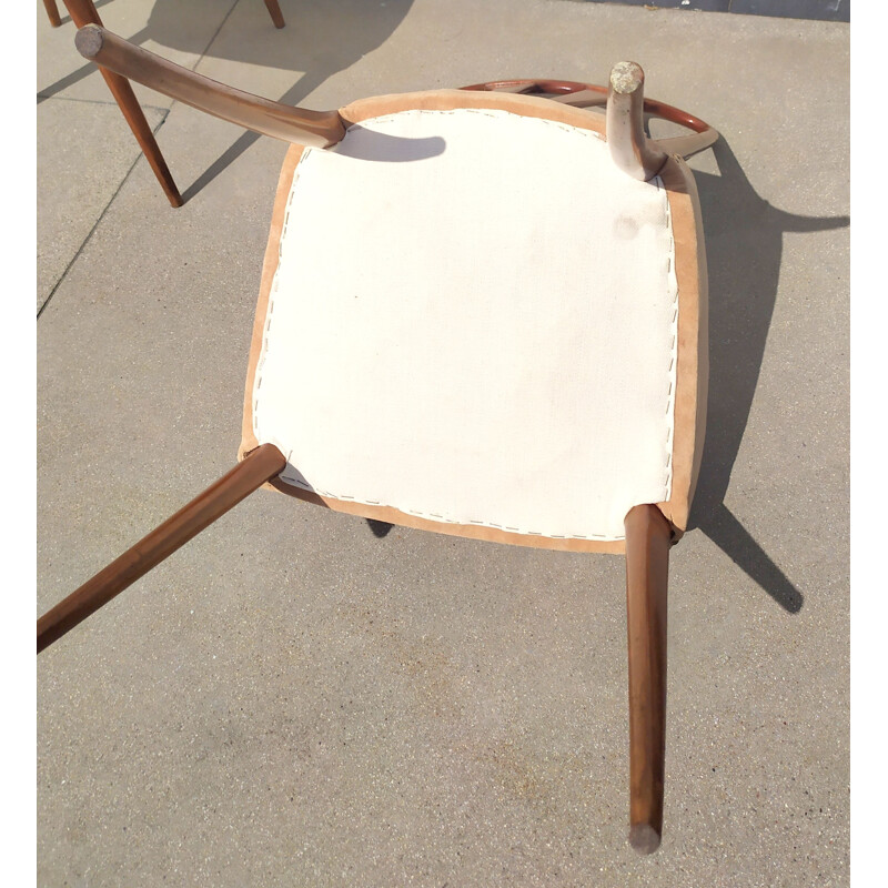 Set van 6 vintage stoelen van hout en stof, 1940