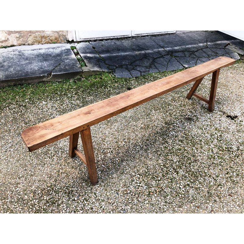 Vintage brutalist bench in elm wood, 1970