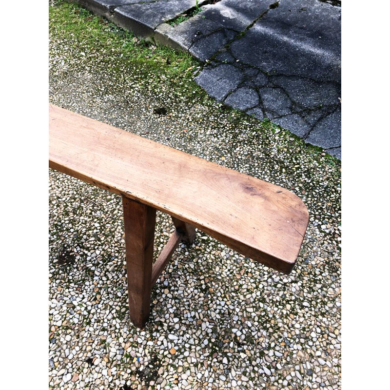 Vintage brutalist bench in elm wood, 1970