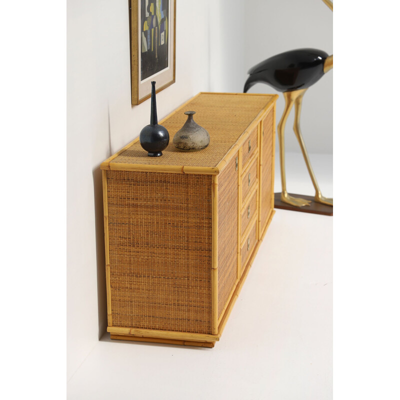 Vintage rattan and wicker sideboard by Dal Vera, Italy 1970s