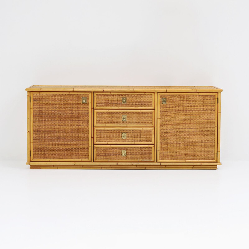 Vintage rattan and wicker sideboard by Dal Vera, Italy 1970s