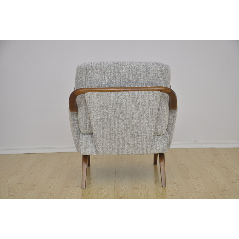 Mid century cherry wood and grey fabric armchair, 1960s