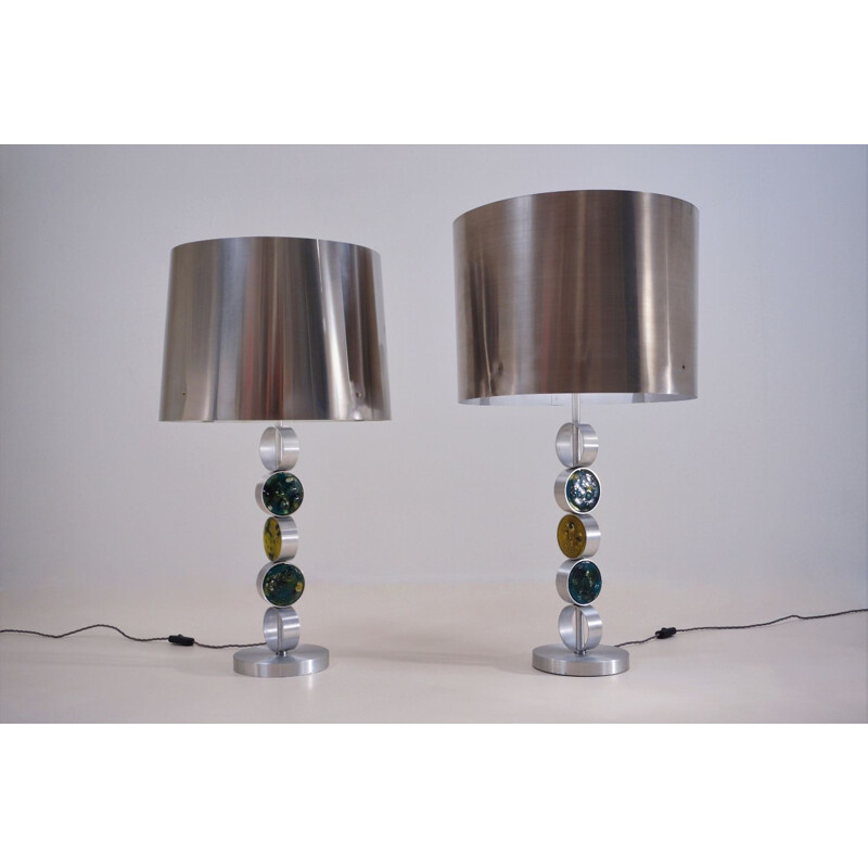 Pair of vintage raak table lamps in steel and glass, The Netherlands 1972