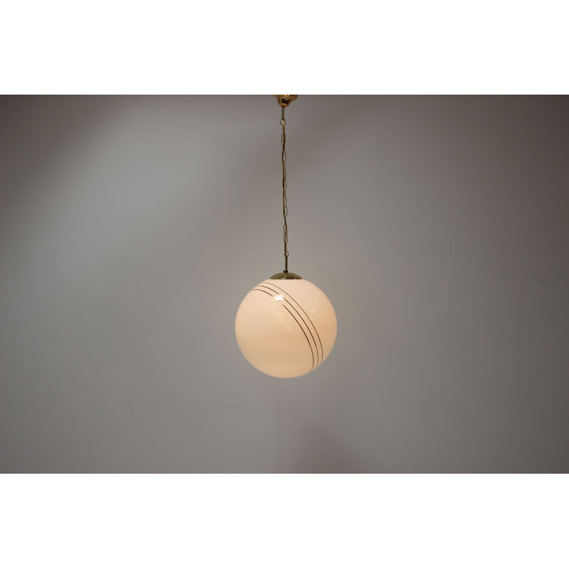 Vintage glass and brass pendant lamp by Kamenický Šenov, Czech Republic 1970