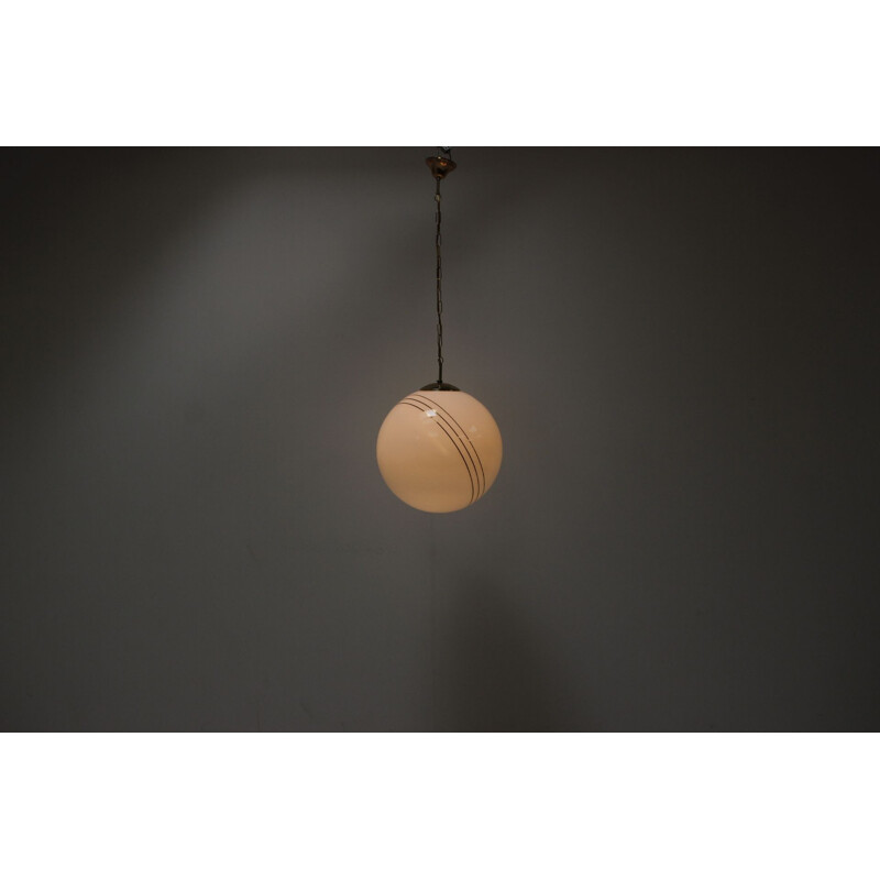 Vintage glass and brass pendant lamp by Kamenický Šenov, Czech Republic 1970