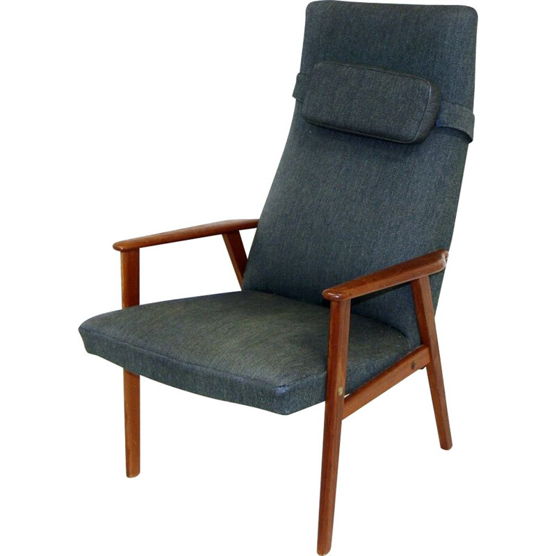 Vintage teak en stoffen fauteuil, Zweden 1950