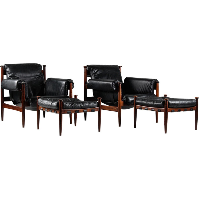 Pair of IRE Möbler "Amiral" armchairs in leather and rosewood, Eric MERTHEN - 1960s