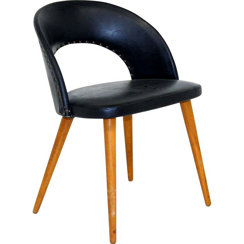 Scandinavian vintage chair in leatherette and beechwood, Sweden 1950