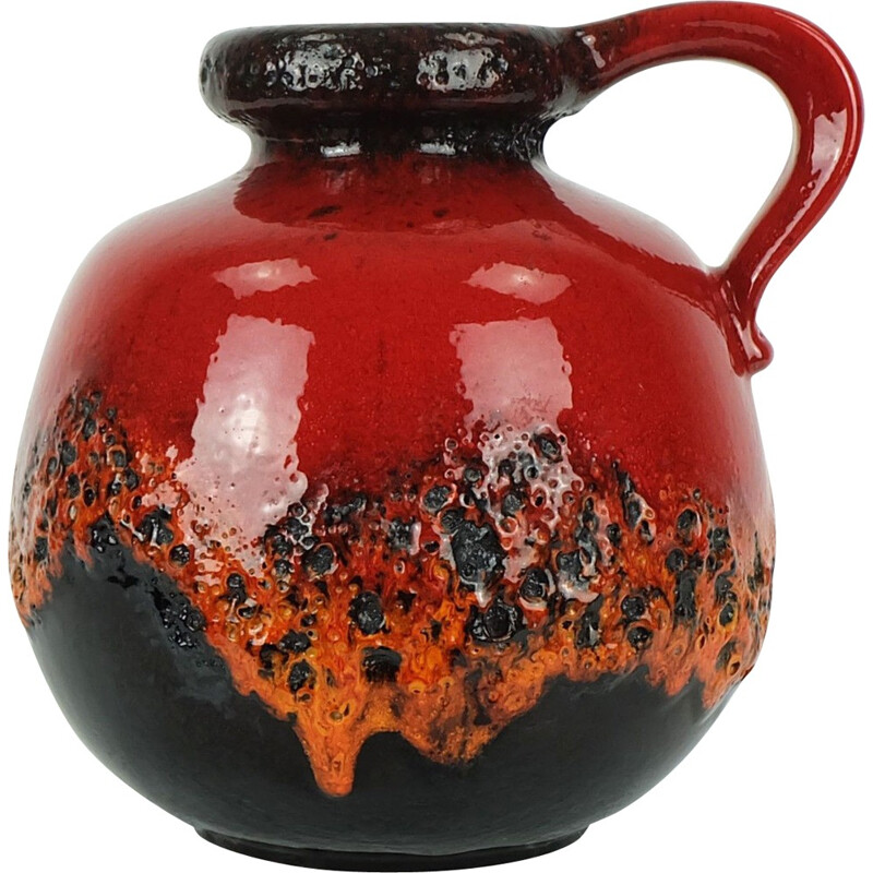 Vintage Scheurich vase in red black orange ceramic - 1960s