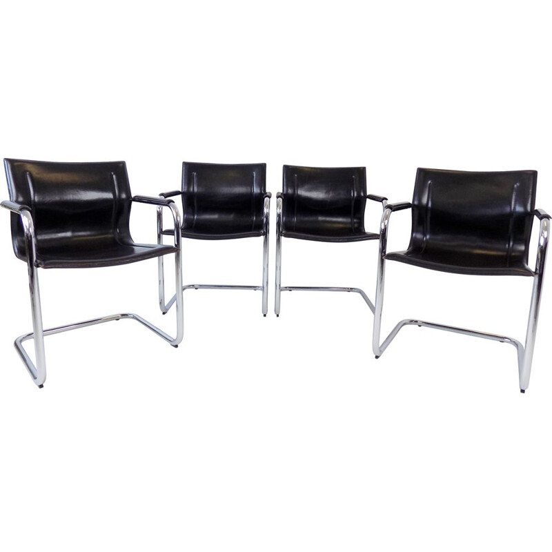 Ensemble de 4 fauteuils cantilever vintage Mg15 en cuir par Matteo Grassi