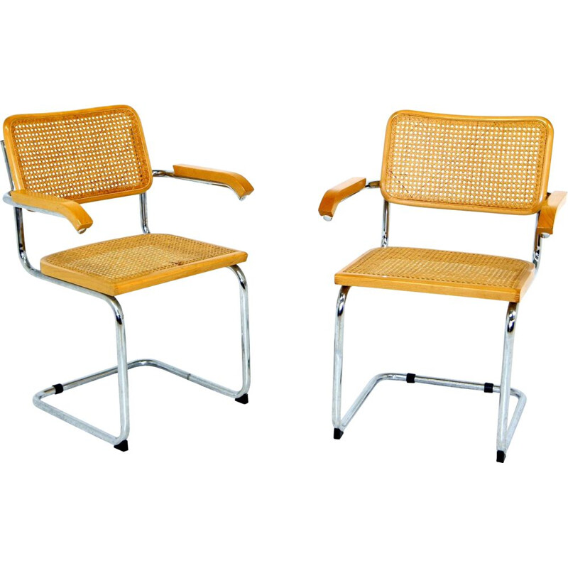 Pair of vintage B64 armchairs by Marcel Breuer, Italy 1990