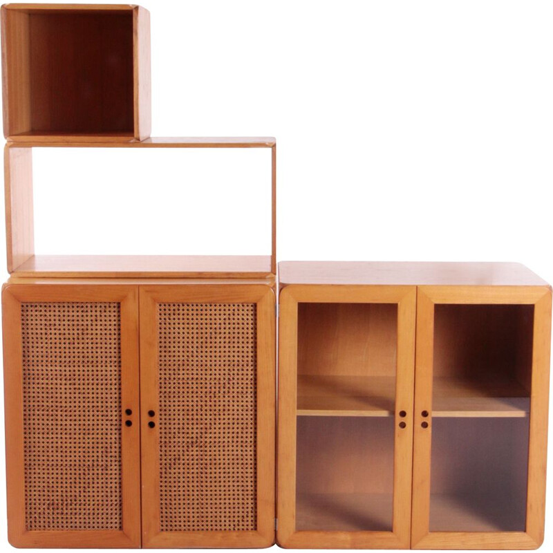 Vintage wall unit with display cabinet and loose elements by Derk Jan De Vries, Italy 1980