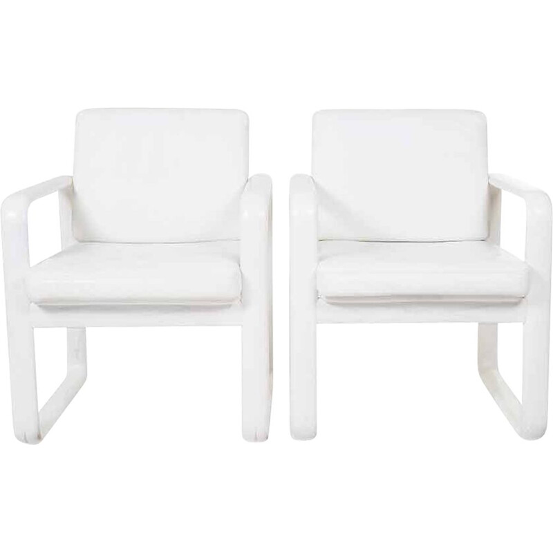 Pair of vintage white leather armchairs by Burkhard Vogtherr for Rosenthal, Germany